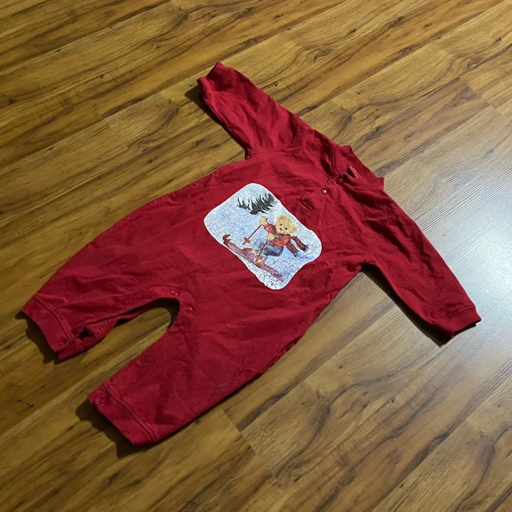 Blue Jean Teddy One Piece Long Sleeve With Snap Closure Size 12 months
